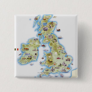 Bóton Quadrado 5.08cm Mapa de ilhas britânicas