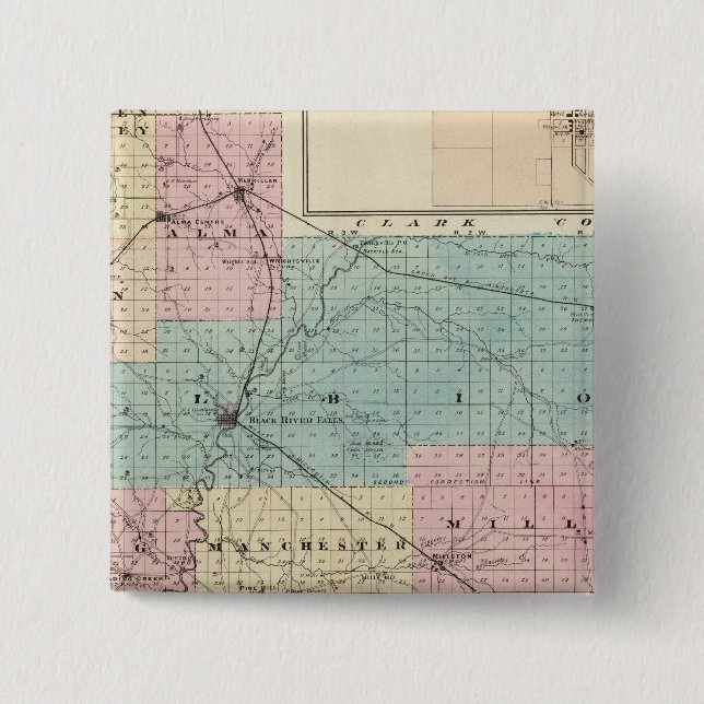 Bóton Quadrado 5.08cm Mapa de Jackson County, Plat of Friendship (Frente)
