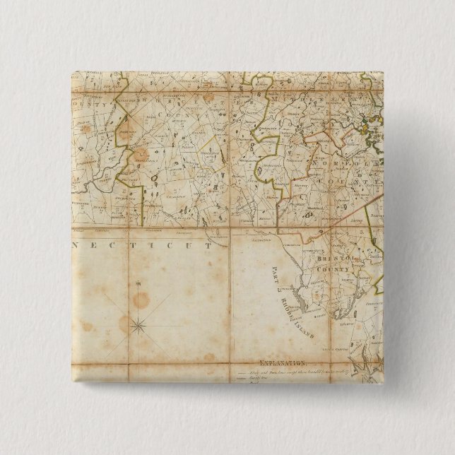 Bóton Quadrado 5.08cm Mapa De Massachusetts (Frente)