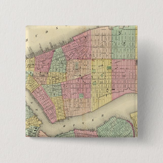 Bóton Quadrado 5.08cm Mapa De Nova Iorque E Das Cidades Adjacentes (Frente)