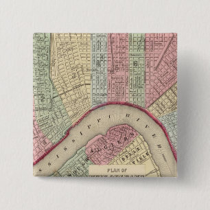 Bóton Quadrado 5.08cm Mapa de Nova Orleans de Mitchell