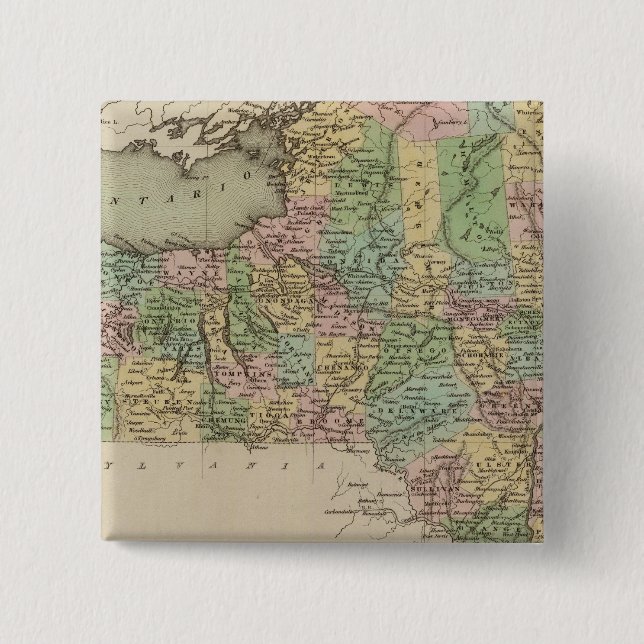 Bóton Quadrado 5.08cm Mapa de Nova York (Frente)