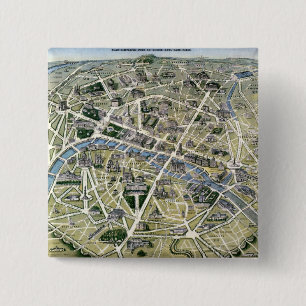 Bóton Quadrado 5.08cm Mapa de Paris durante o período dos Grands
