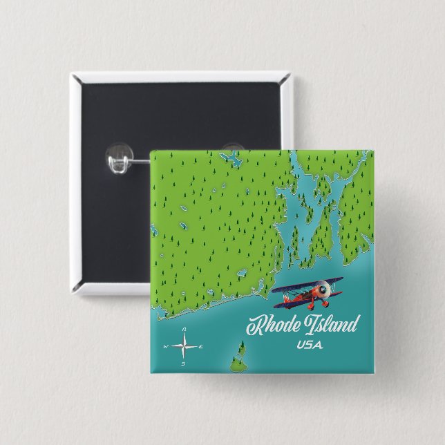 Bóton Quadrado 5.08cm Mapa de Rhode Island USA (Frente & Verso)