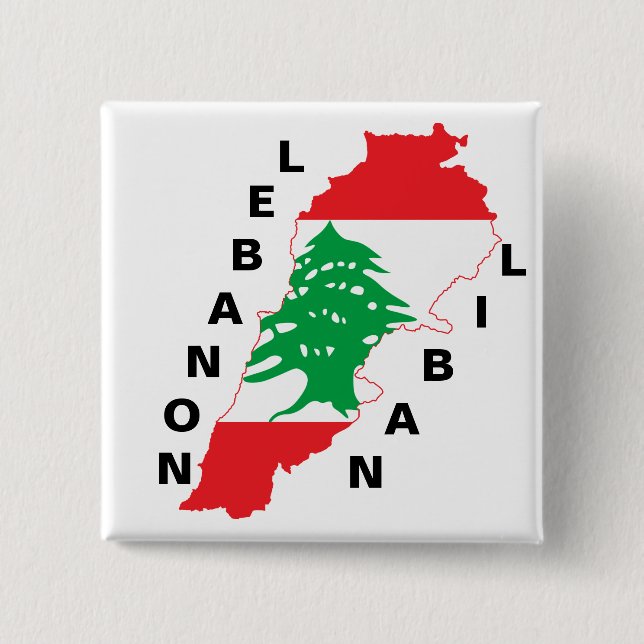 Bóton Quadrado 5.08cm Mapa de Sinalizador do Líbano (Frente)