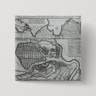 Bóton Quadrado 5.08cm Mapa de St Petersburg, c.1750