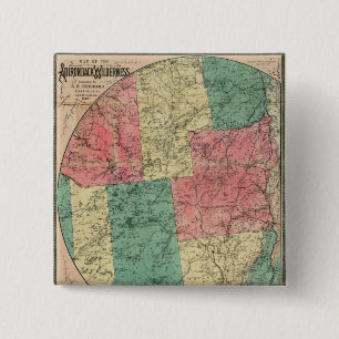 Bóton Quadrado 5.08cm Mapa de Stoddard da Selvagem de Adirondack, 1883