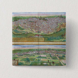 Bóton Quadrado 5.08cm Mapa de Toledo e de Valladolid, 'de Civitates Orbi