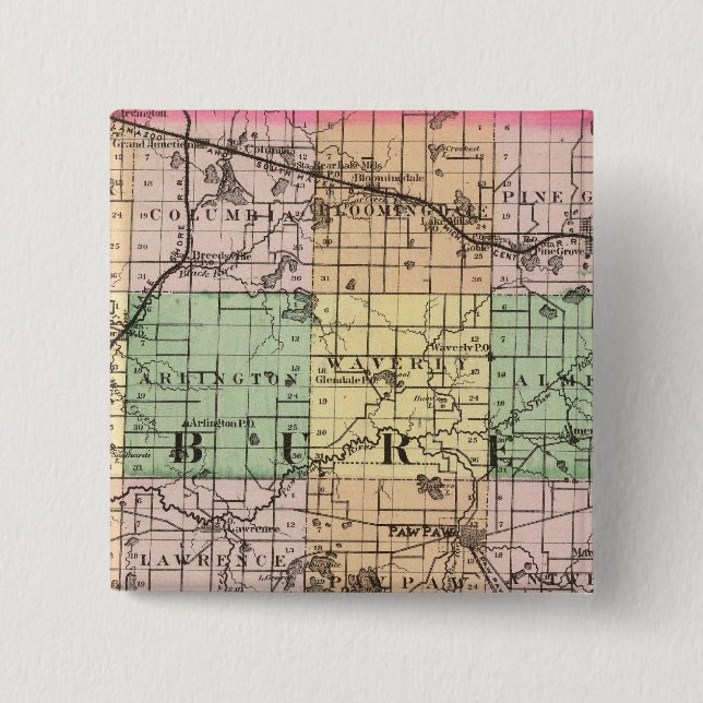 Bóton Quadrado 5.08cm Mapa de Van Buren County, Michigan (Frente)