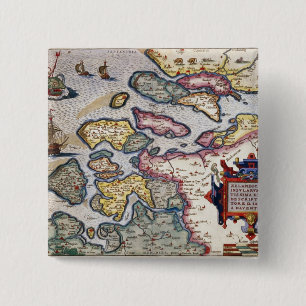 Bóton Quadrado 5.08cm Mapa de Zeeland, c.1560