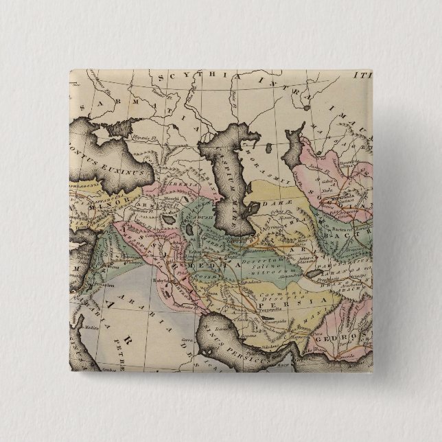 Bóton Quadrado 5.08cm Mapa do Atlas Asiático (Frente)