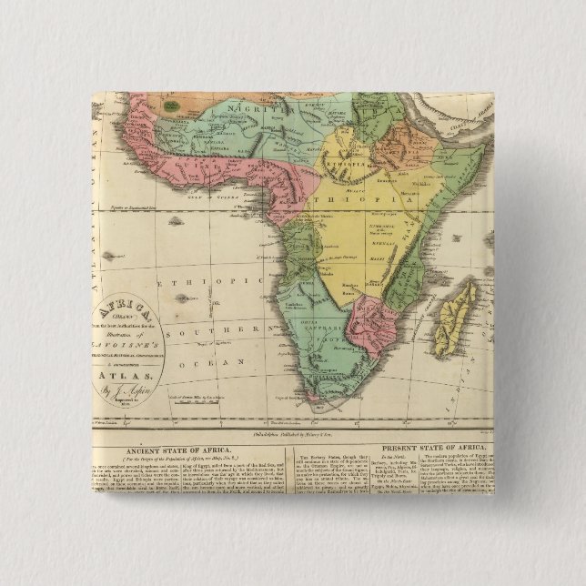 Bóton Quadrado 5.08cm Mapa do Atlas da África 2 (Frente)