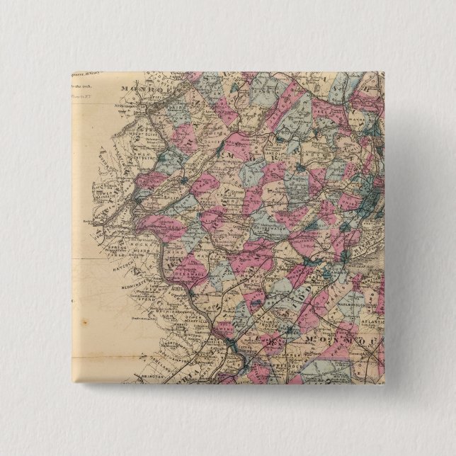 Bóton Quadrado 5.08cm Mapa do Atlas de Nova Jersey (Frente)