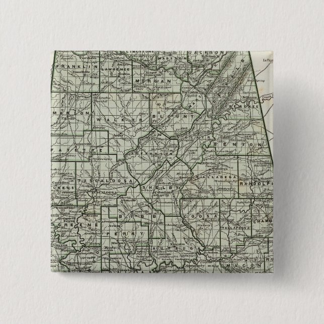 Bóton Quadrado 5.08cm Mapa do Atlas do Alabama (Frente)