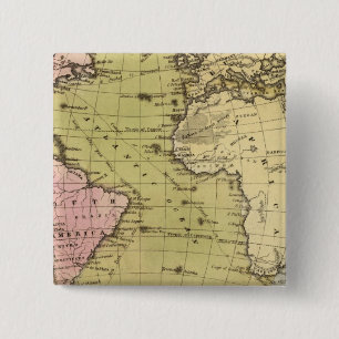 Bóton Quadrado 5.08cm Mapa do Atlas do Oceano Atlântico