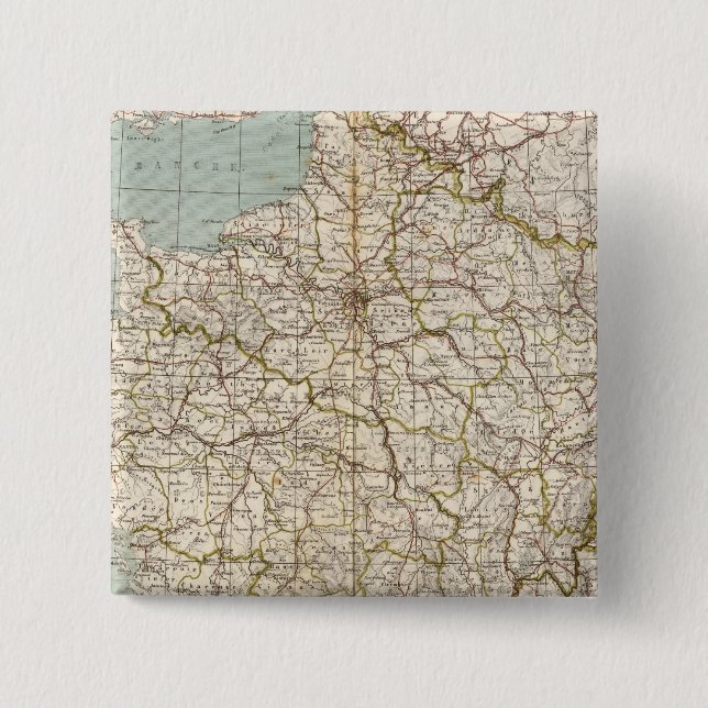 Bóton Quadrado 5.08cm Mapa do Atlas França (Frente)