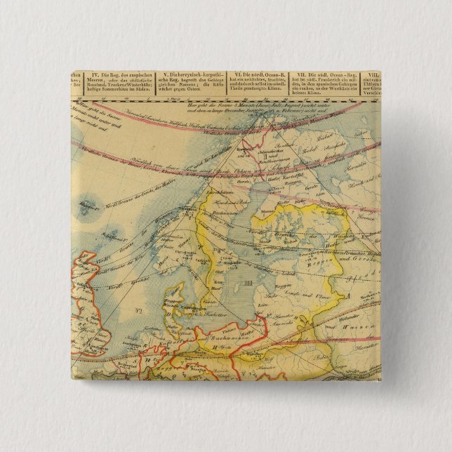 Bóton Quadrado 5.08cm Mapa do Clima da Europa (Frente)