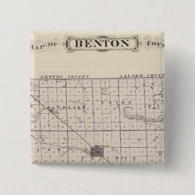 Bóton Quadrado 5.08cm Mapa do Condado de Benton (Frente)