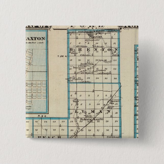Bóton Quadrado 5.08cm Mapa do Condado de Ford e de Paxton (Frente)