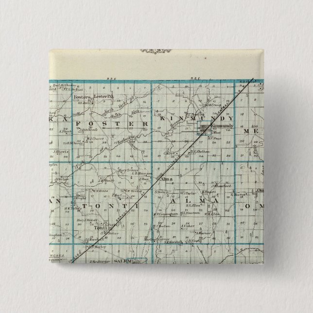 Bóton Quadrado 5.08cm Mapa do Condado de Marion (Frente)