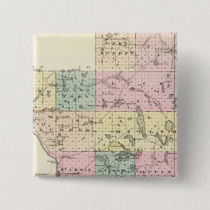 Bóton Quadrado 5.08cm Mapa do Condado de Polk, Estado de Wisconsin