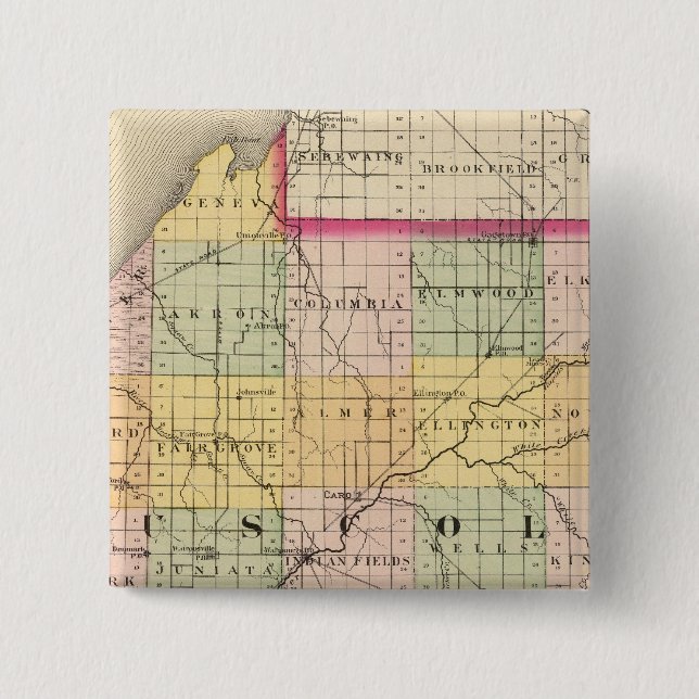 Bóton Quadrado 5.08cm Mapa do Condado de Tuscola, Michigan (Frente)