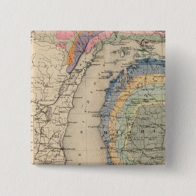 Bóton Quadrado 5.08cm Mapa do Estado de Michigan (Frente)