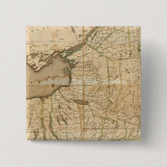 Bóton Quadrado 5.08cm Mapa do Estado de Nova Iorque (Frente)