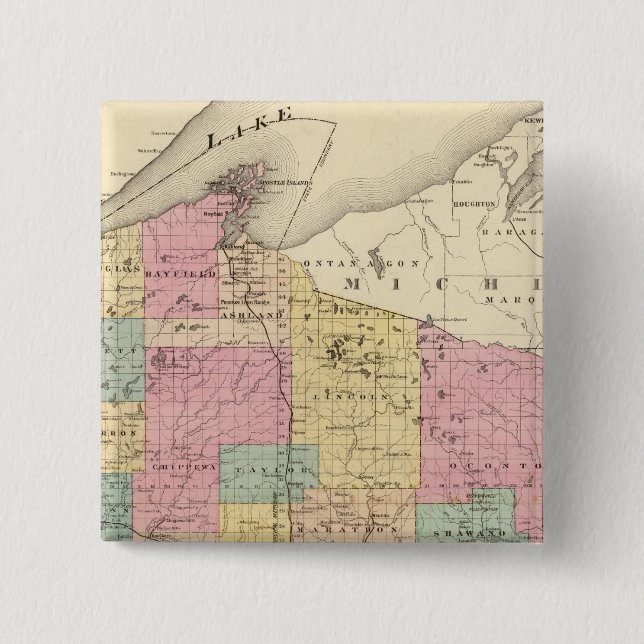 Bóton Quadrado 5.08cm Mapa do Estado de Wisconsin (Frente)