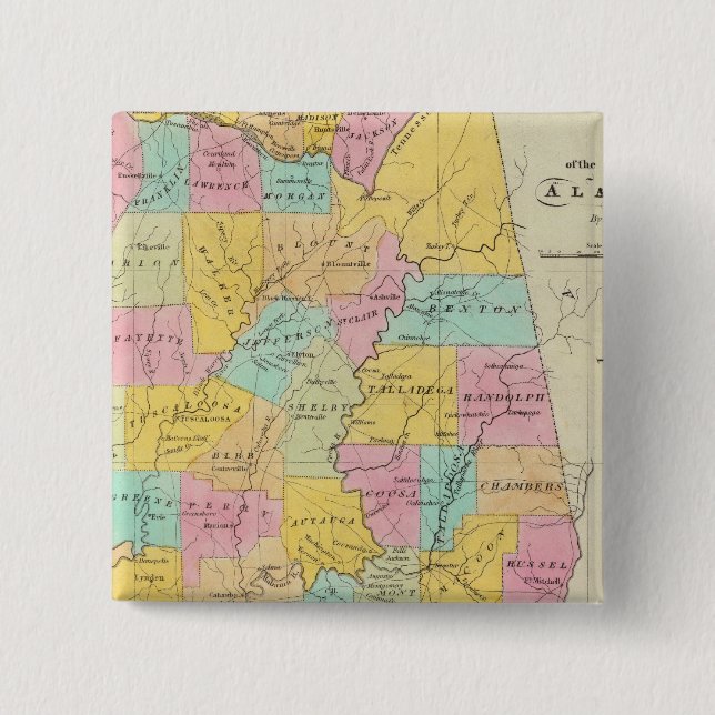 Bóton Quadrado 5.08cm Mapa do Estado do Alabama (Frente)