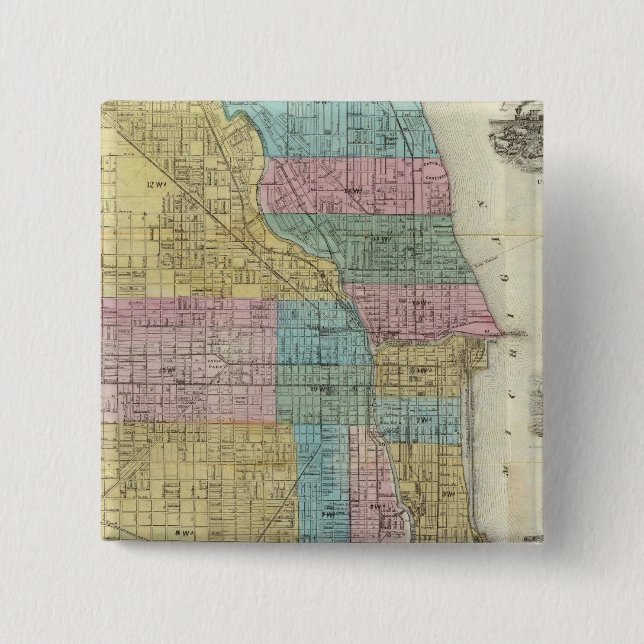 Bóton Quadrado 5.08cm Mapa do Guia de Chicago (Frente)