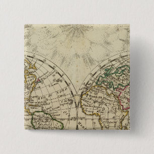 Bóton Quadrado 5.08cm Mapa do hemisfério duplo