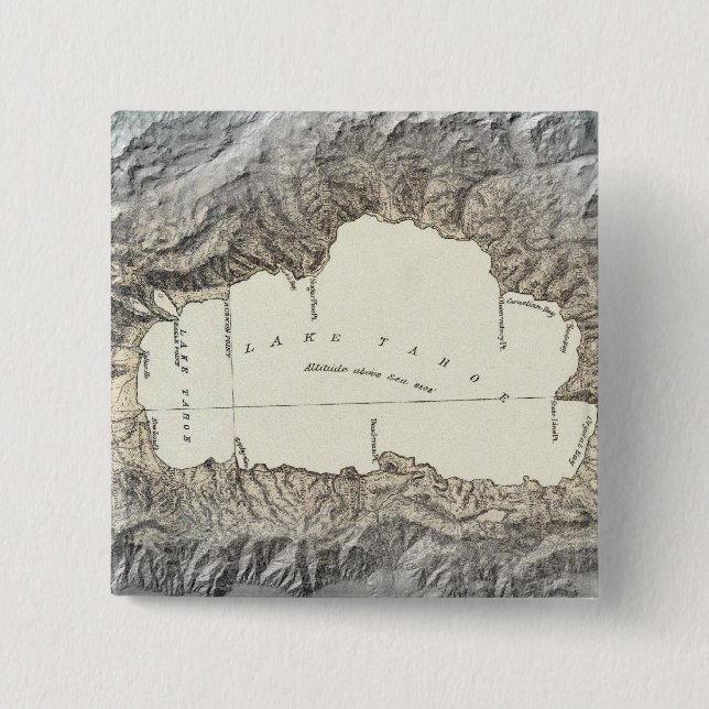 Bóton Quadrado 5.08cm Mapa do Lago Tahoe (Frente)