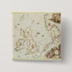 Bóton Quadrado 5.08cm Mapa do Mar do Norte, c.1675