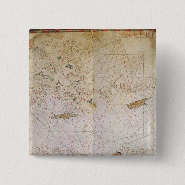 Bóton Quadrado 5.08cm Mapa do mediterrâneo oriental (Frente)