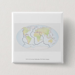 Bóton Quadrado 5.08cm Mapa do mundo que mostra margens da placa