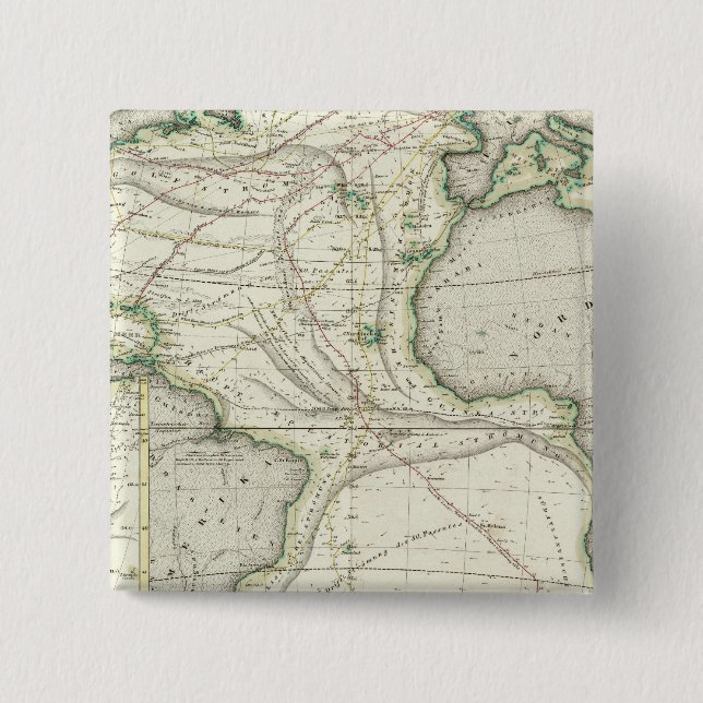 Bóton Quadrado 5.08cm Mapa do Oceano Atlântico (Frente)