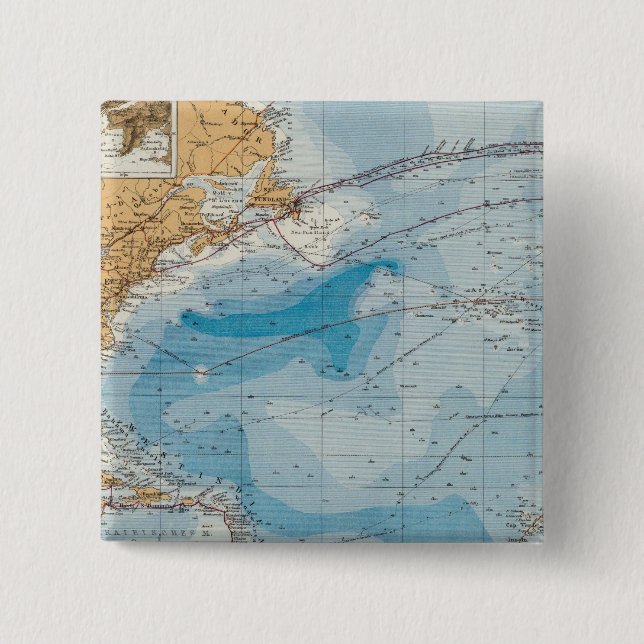 Bóton Quadrado 5.08cm Mapa do Oceano Atlântico Norte (Frente)