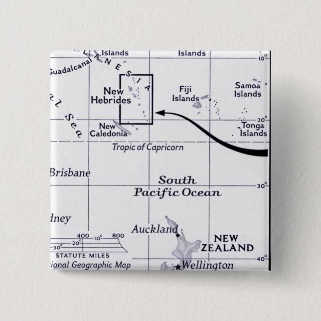 Bóton Quadrado 5.08cm Mapa do oceano de South Pacific (Frente)