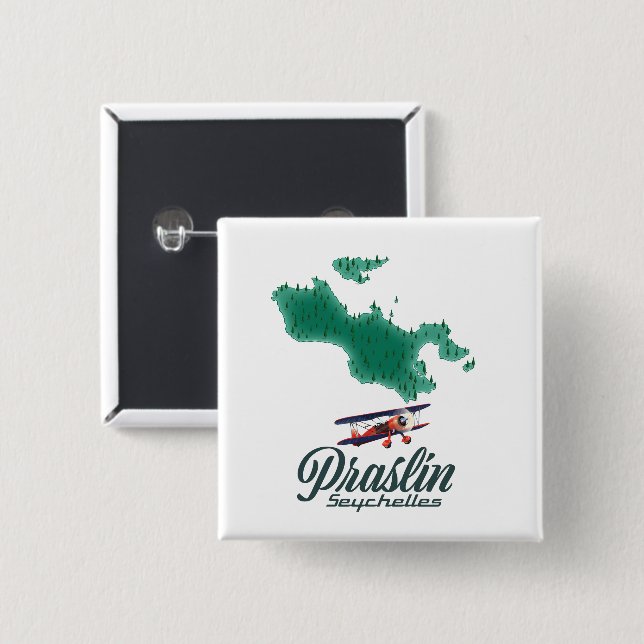 Bóton Quadrado 5.08cm Mapa do Praslin Seychelles (Frente & Verso)