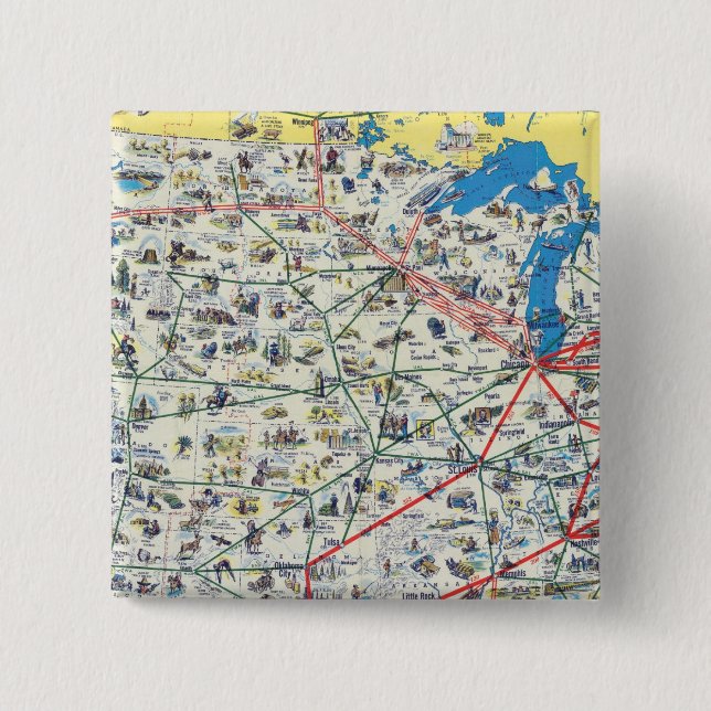 Bóton Quadrado 5.08cm Mapa do sistema da American Airlines (Frente)