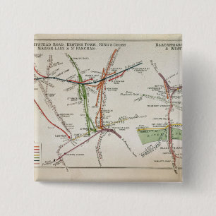 Bóton Quadrado 5.08cm Mapa do transporte de Londres, c.1915