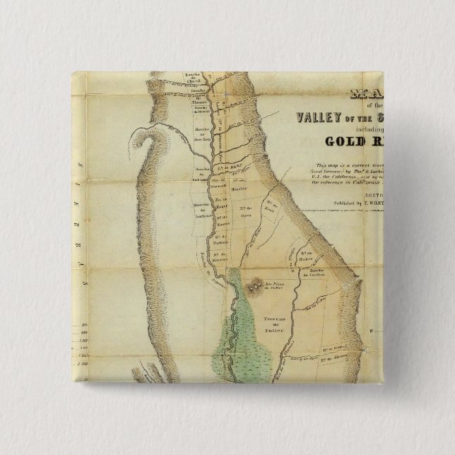Bóton Quadrado 5.08cm Mapa do Vale do Sacramento (Frente)