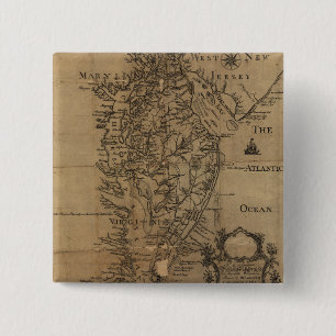 Bóton Quadrado 5.08cm Mapa do vintage da baía de Chesapeake (1778)