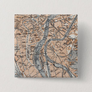 Bóton Quadrado 5.08cm Mapa do vintage de Liège Bélgica (1905)
