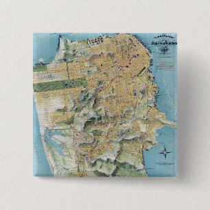 Bóton Quadrado 5.08cm Mapa do Vintage São Francisco