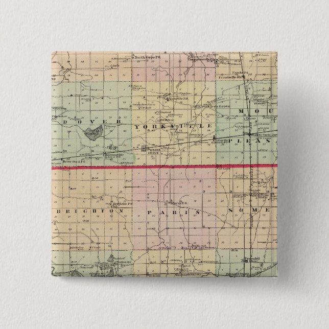 Bóton Quadrado 5.08cm Mapa dos condados Racine e Kenosha (Frente)