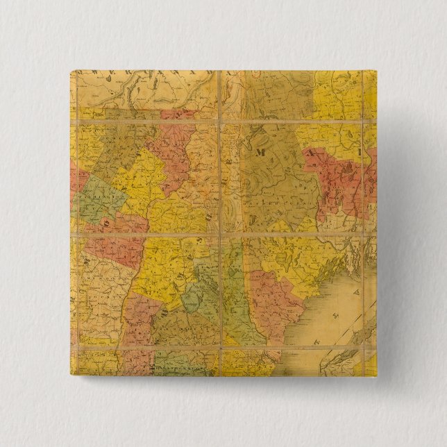 Bóton Quadrado 5.08cm Mapa dos Estados da Nova Inglaterra (Frente)