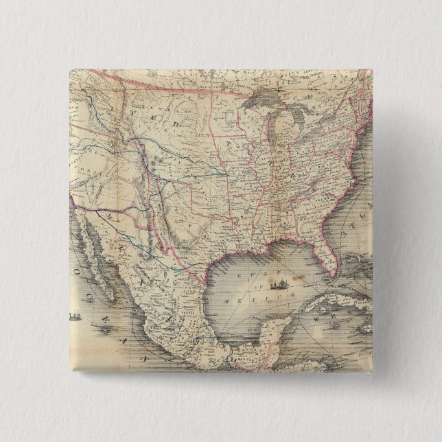 Bóton Quadrado 5.08cm Mapa Dos Estados Unidos (Frente)