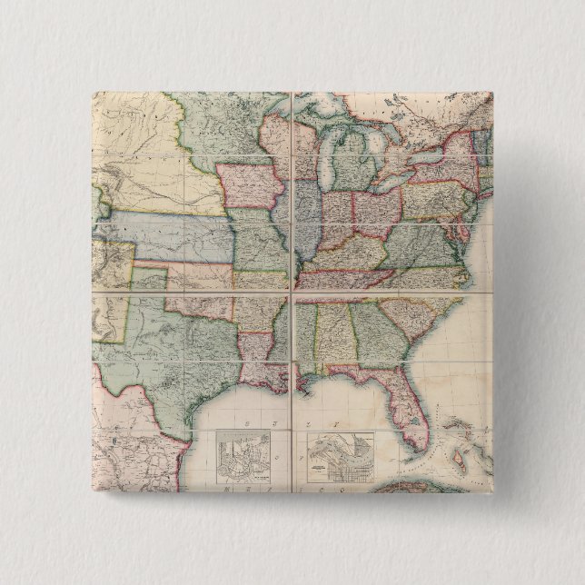 Bóton Quadrado 5.08cm Mapa dos Estados Unidos 3 (Frente)
